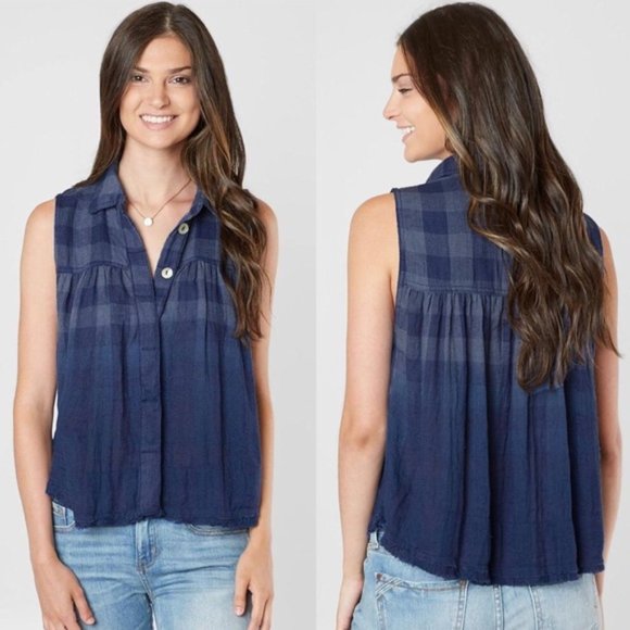 Free People Tops - Free People Hey There Sunrise Plaid Ombré Top S